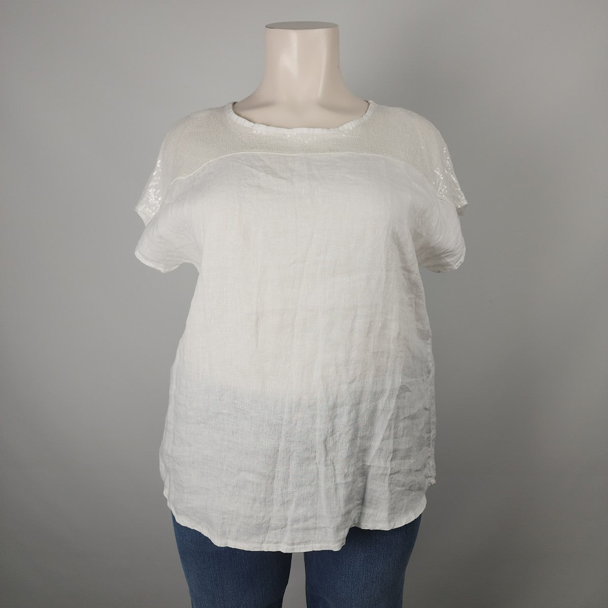 Lungo Lino White Linen Sequined Top Size 1XL