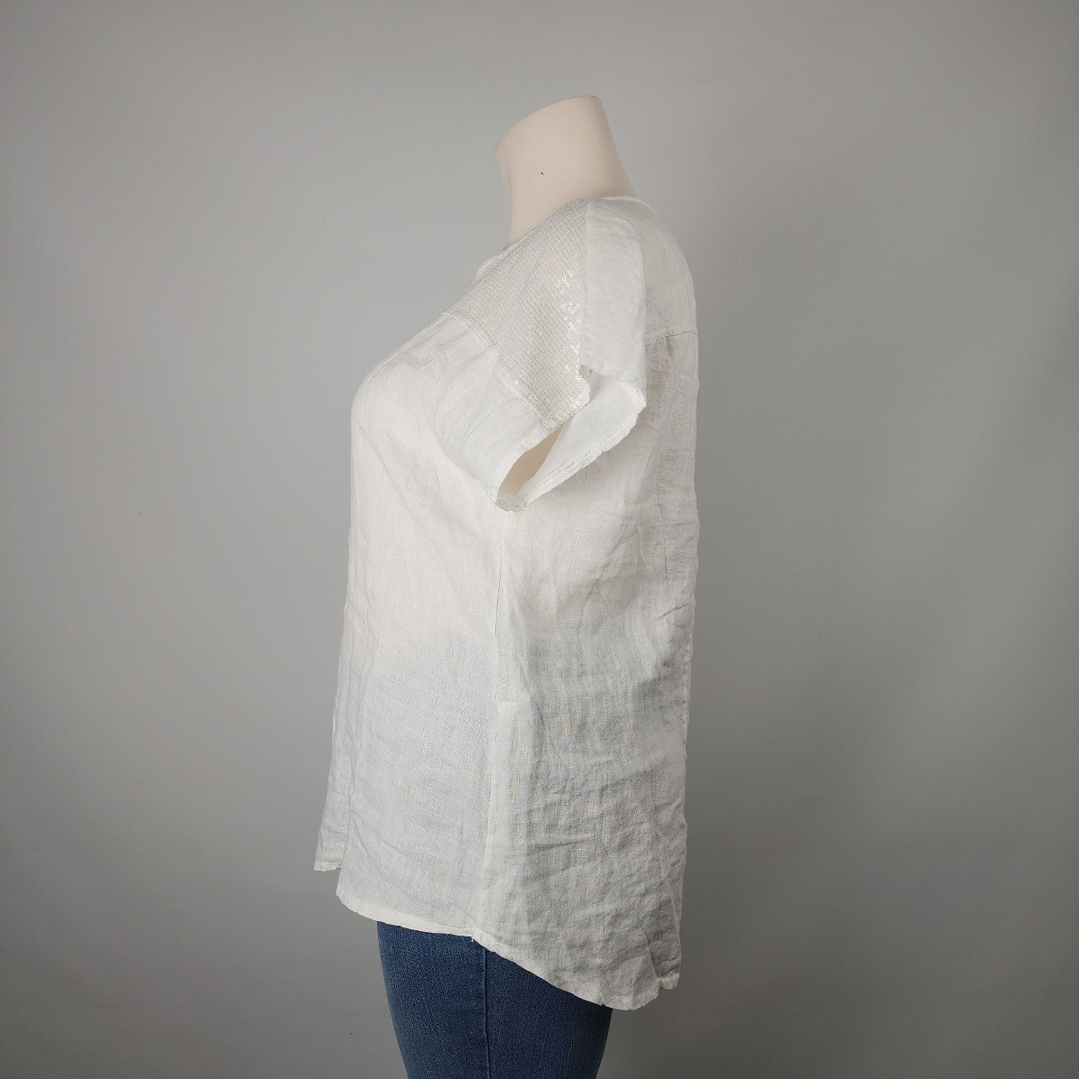 Lungo Lino White Linen Sequined Top Size 1XL