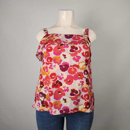 Cabi Pink Floral Sleeveless Ruffle Top Size XL