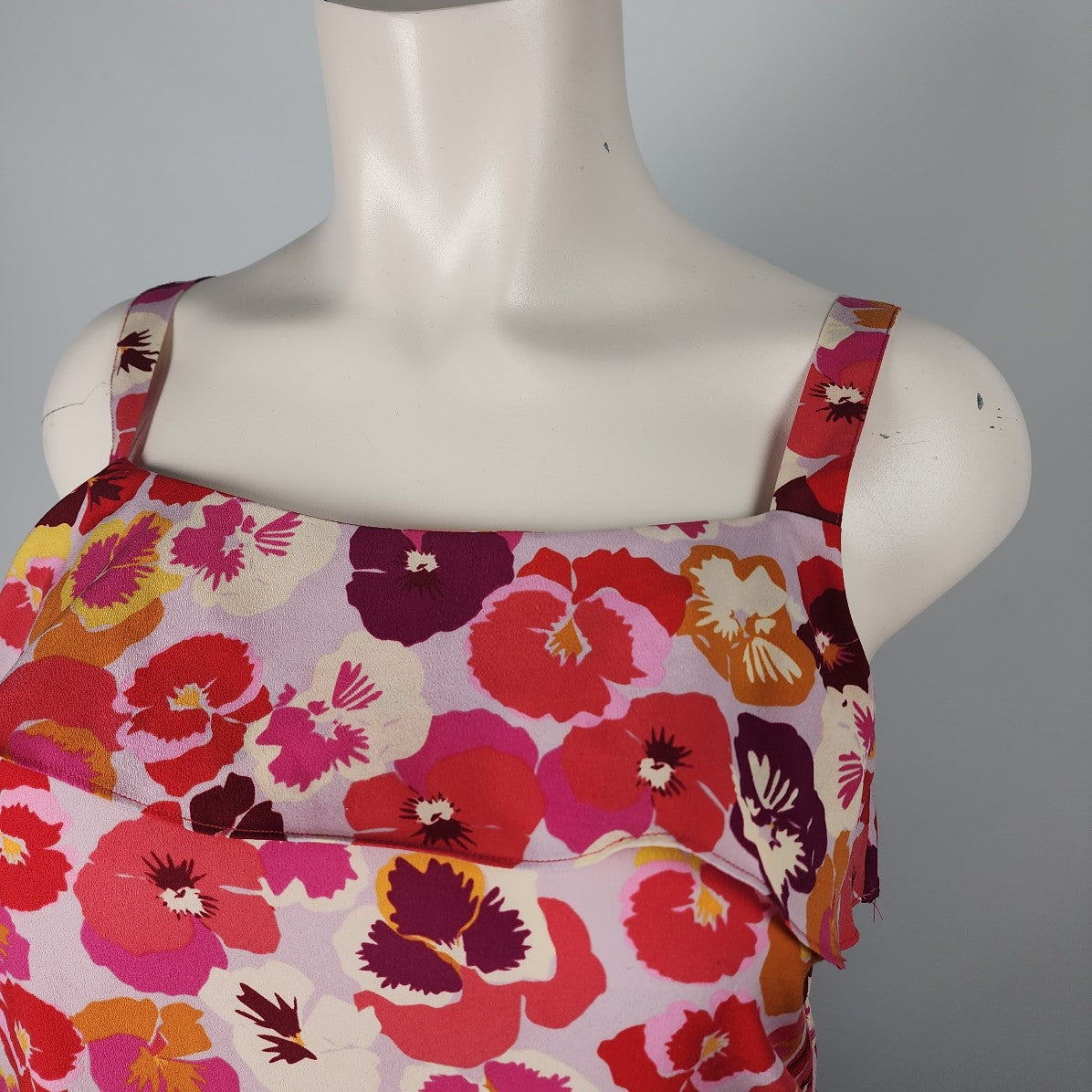 Cabi Pink Floral Sleeveless Ruffle Top Size XL