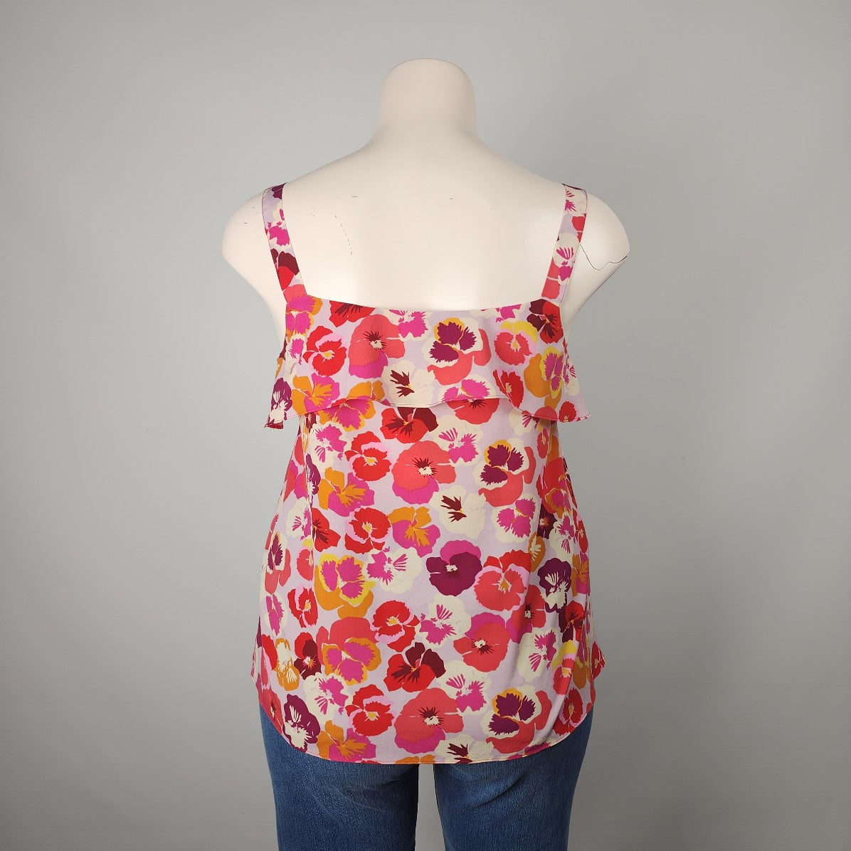 Cabi Pink Floral Sleeveless Ruffle Top Size XL