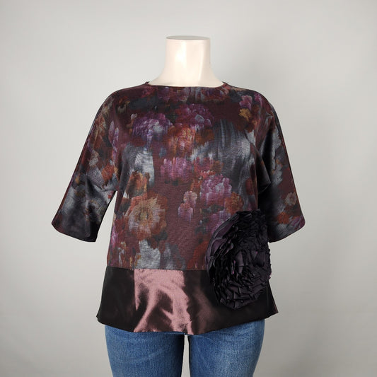 IGOR Burgundy Floral Print 3d Flower Detail Top Size M/L