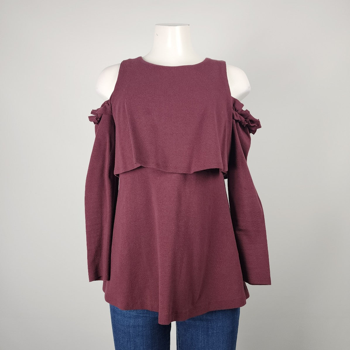 Easel Burgundy Cotton Drop Shoulder Top Size S