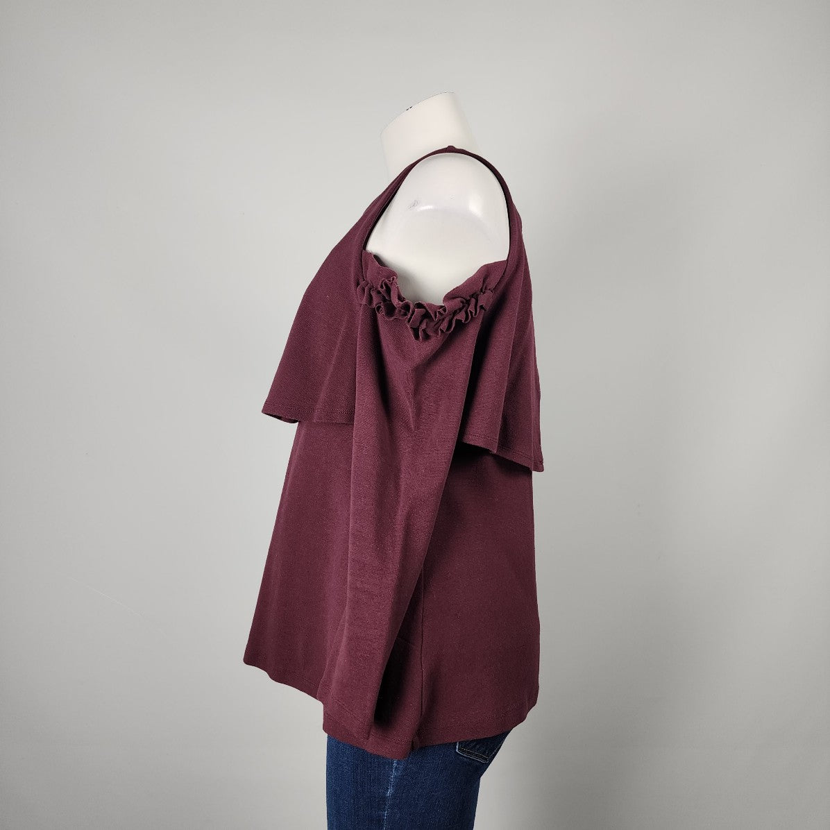 Easel Burgundy Cotton Drop Shoulder Top Size S