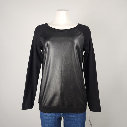 INC International Concepts Black Vegan Leather Knit Top Size L