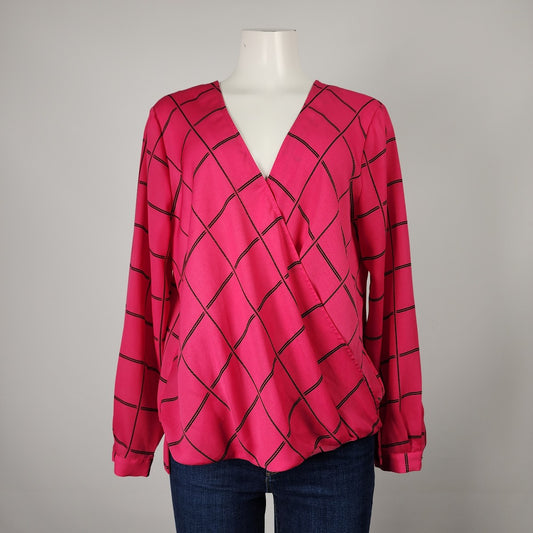 Melanie Lyne Pink Check Crossover Blouse Size 12