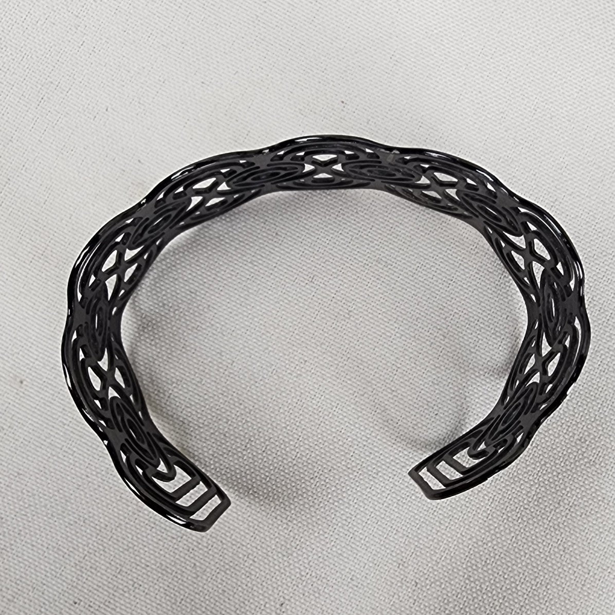 X S. Steel Black Laser Cut Cuff Bracelet