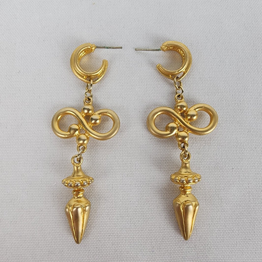 Vintage Gold Tone Statement Drop Earrings