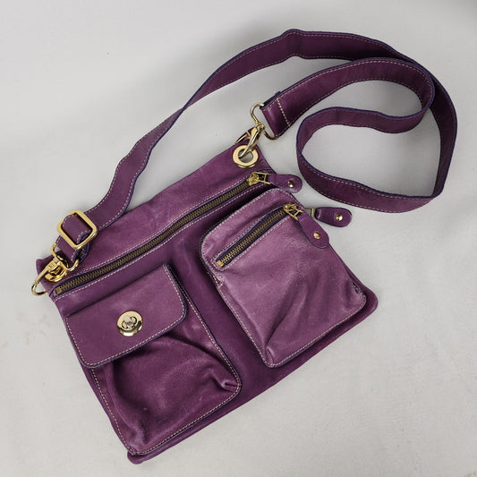 Roots Purple Leather Crossbody Purse