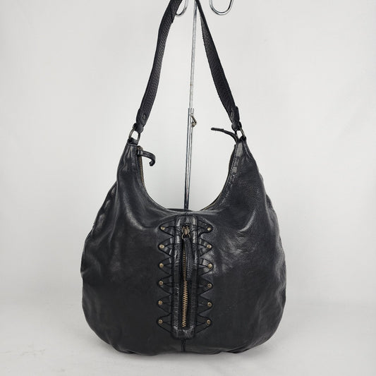 Made In Italy Black Leather Hobo Purse