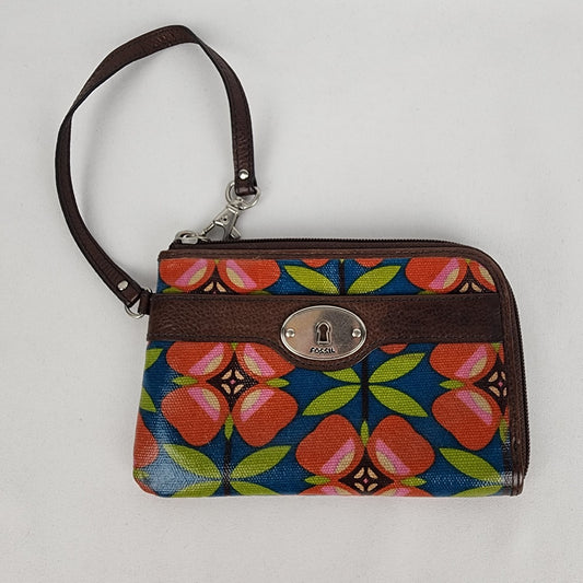 Fossil Floral Leather Trimmed Wristlet Pouch