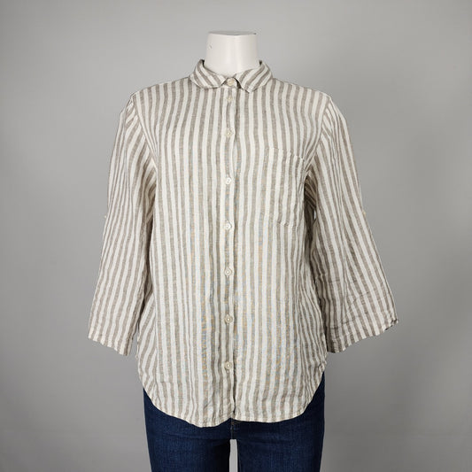 Part Two Cream Striped Linen Button Up Blouse Top Size 10