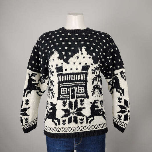 Vintage Holt Renfrew Black & White Christmas Sweater Size S