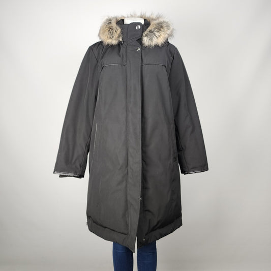 Cleo Petites Black Faux Fur Trimmed Winter Jacket Size L/XL