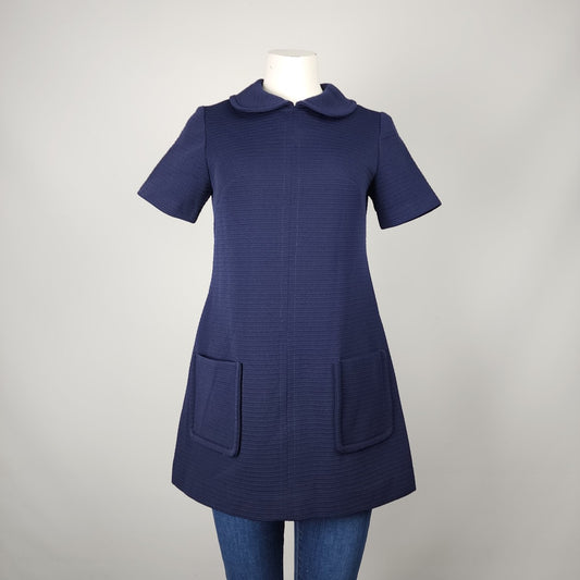 Vintage 60S Navy Collared Tunic Top Size S