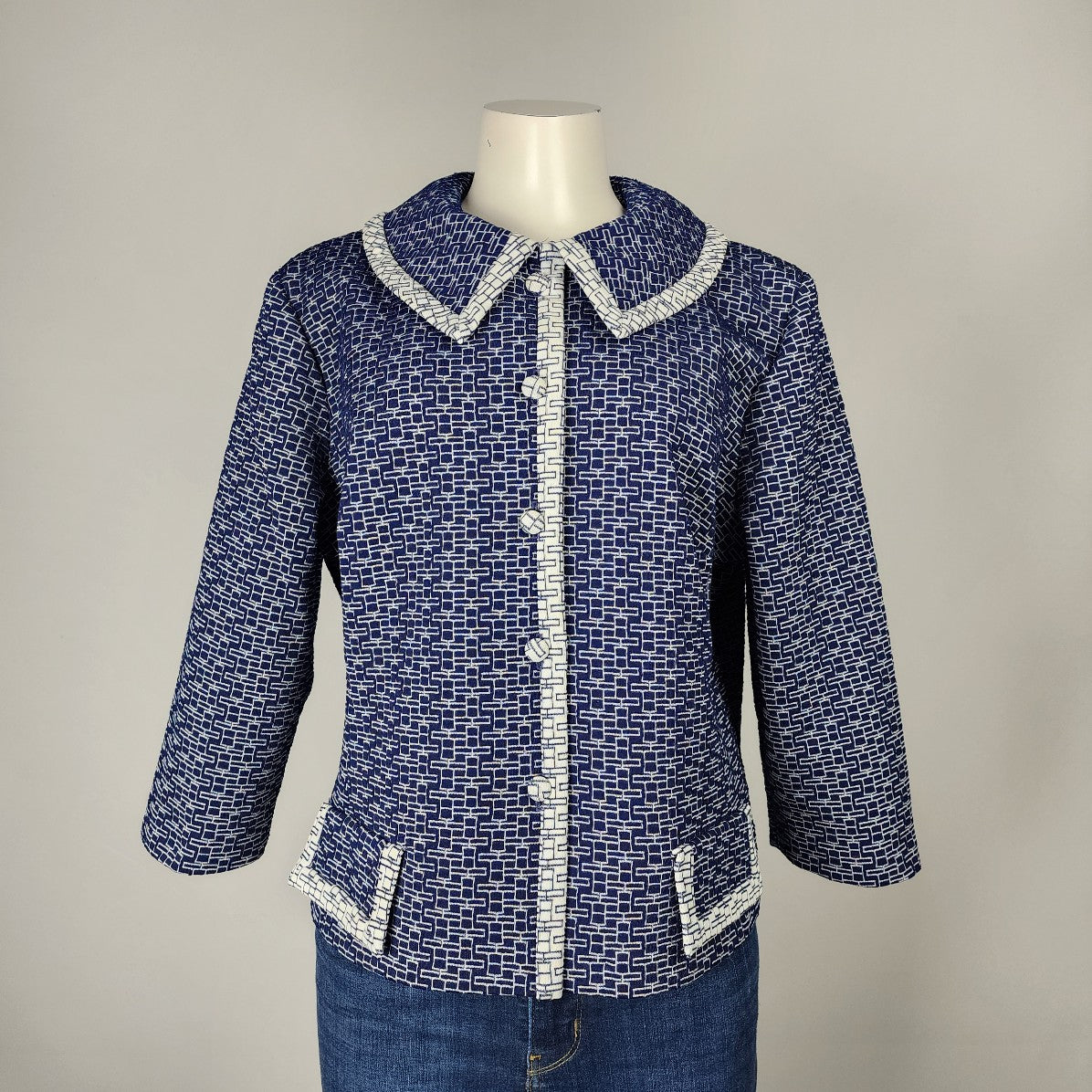 Vintage Blue & White Button Up Light Jacket L/XL