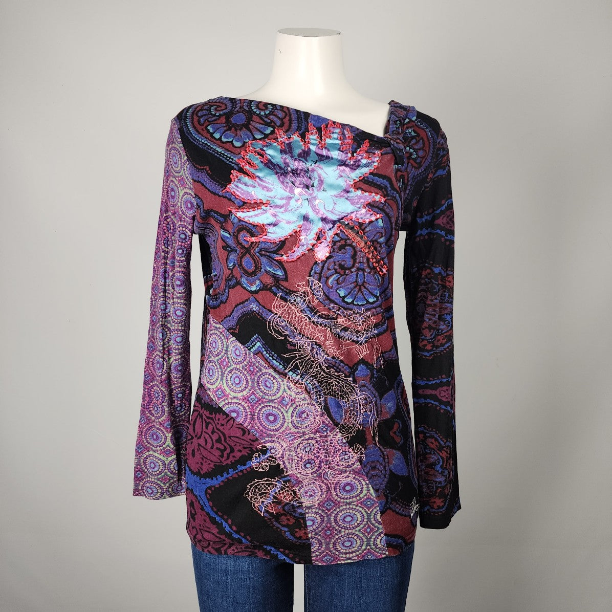 Desigual Purple & Red Floral Long Sleeve Top Size M