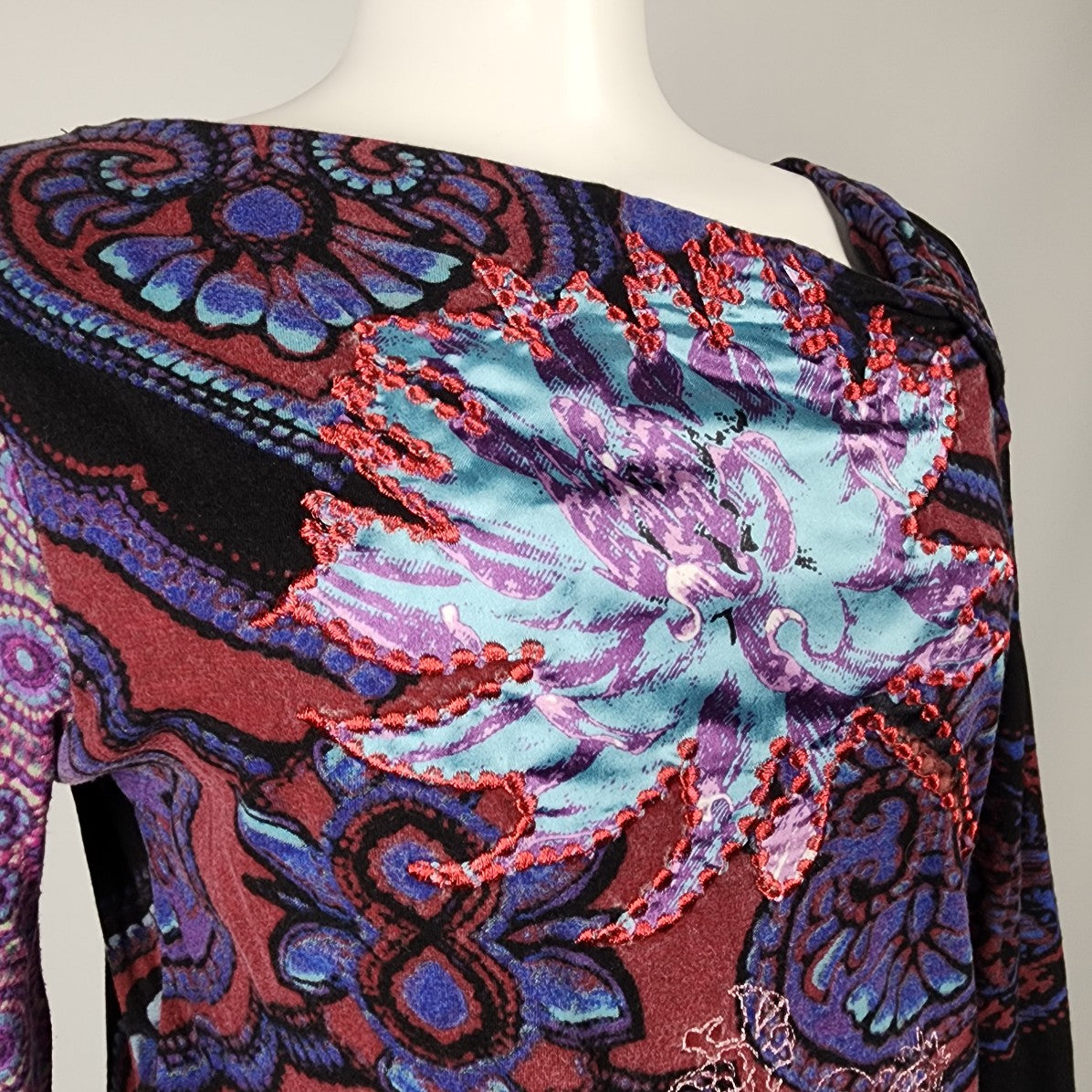 Desigual Purple & Red Floral Long Sleeve Top Size M