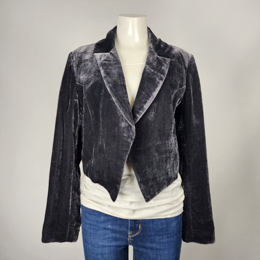 Basque Grey Velvet Cropped Blazer Jacket Size 12