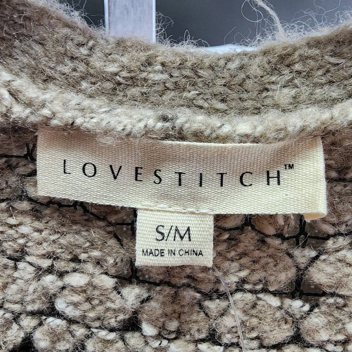 Love stitch Beige & Black Knit Cardigan Size S/M