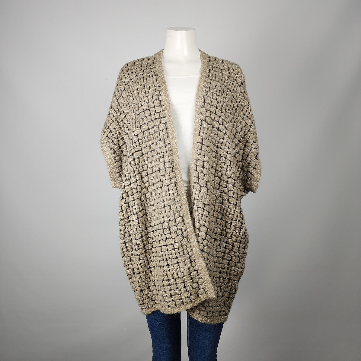 Love stitch Beige & Black Knit Cardigan Size S/M