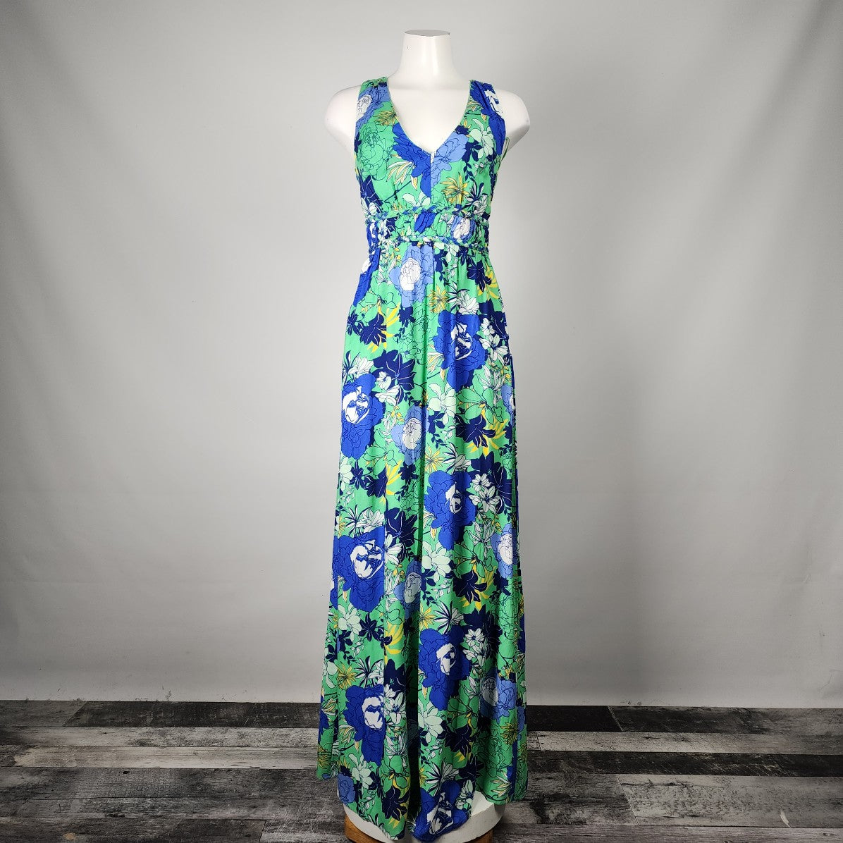 Japna Blue & Green Floral Summer Maxi Dress Size S