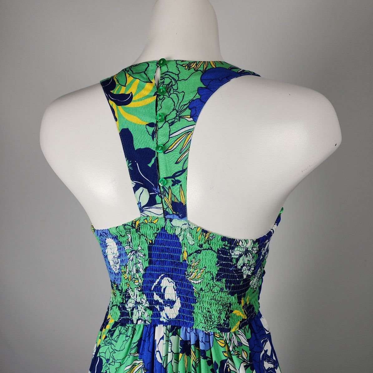 Japna Blue & Green Floral Summer Maxi Dress Size S