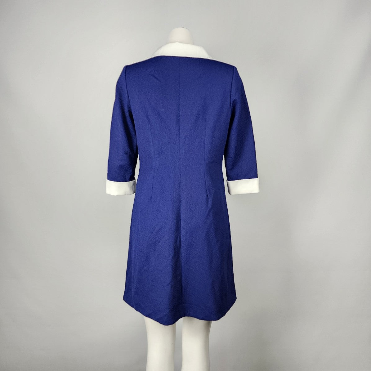 Vintage 70s Blue & White Collared Mini Shift Dress Size M