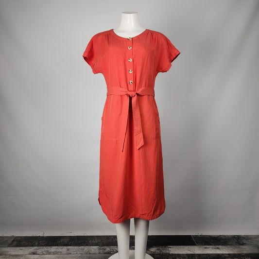 Orange Short Sleeve Belted Midi Dress Size M