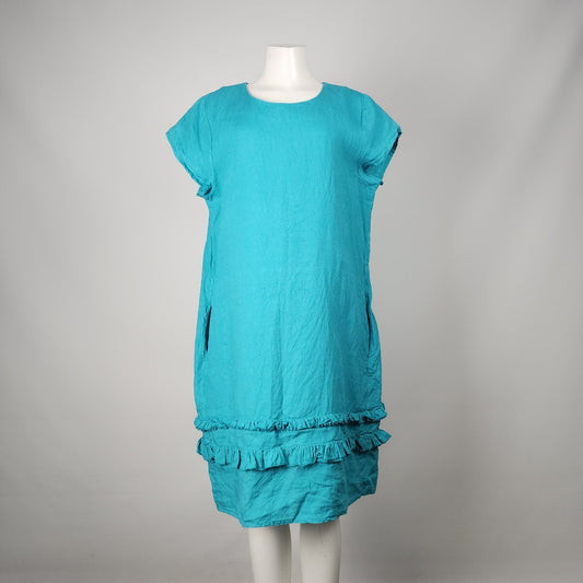 Foil Aqua Blue Linen Ruffle Skirt Dress Size 12