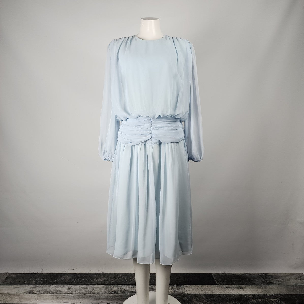 Vintage Benee Sky Blue Chiffon Midi Dress Size S/M