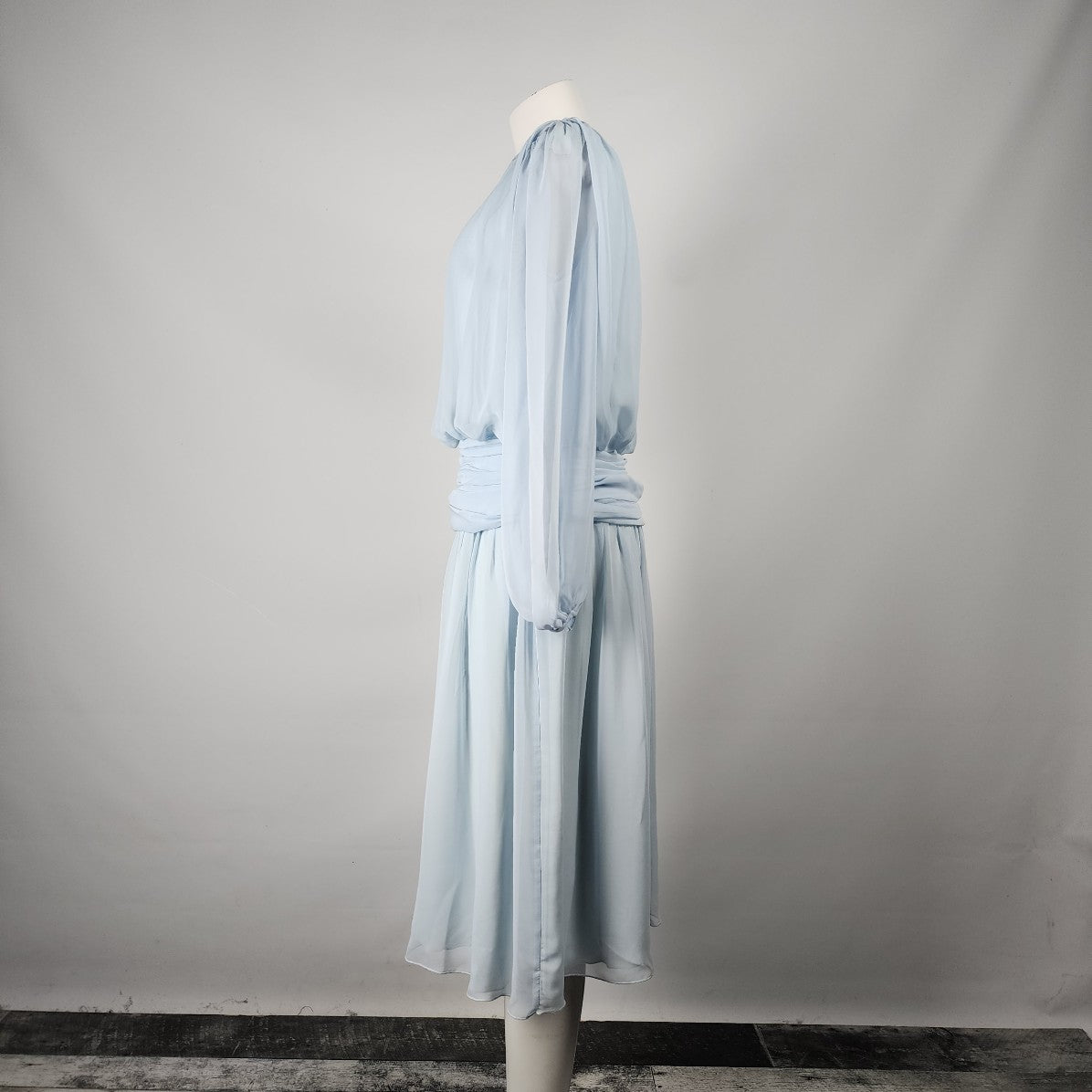 Vintage Benee Sky Blue Chiffon Midi Dress Size S/M