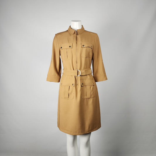 Suzy Shier Caramel Brown Belted Shirt Dress Size M