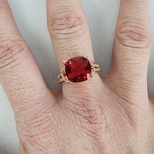 Rose Gold Red Stone Statement Ring Size 9