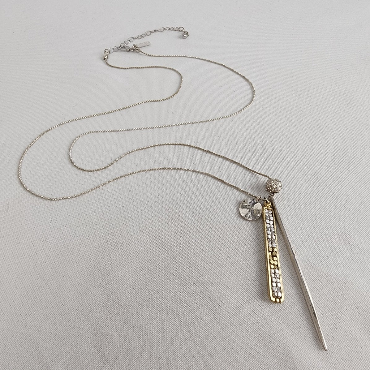 Canvas Silver Tone Long Pendant Necklace