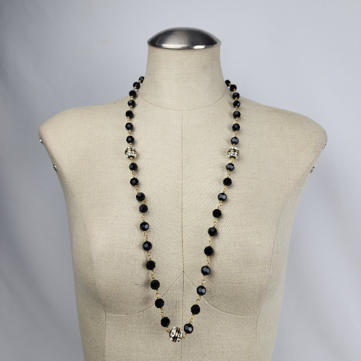 Black & Gold Faceted Beaded Necklace & Bracelet Set