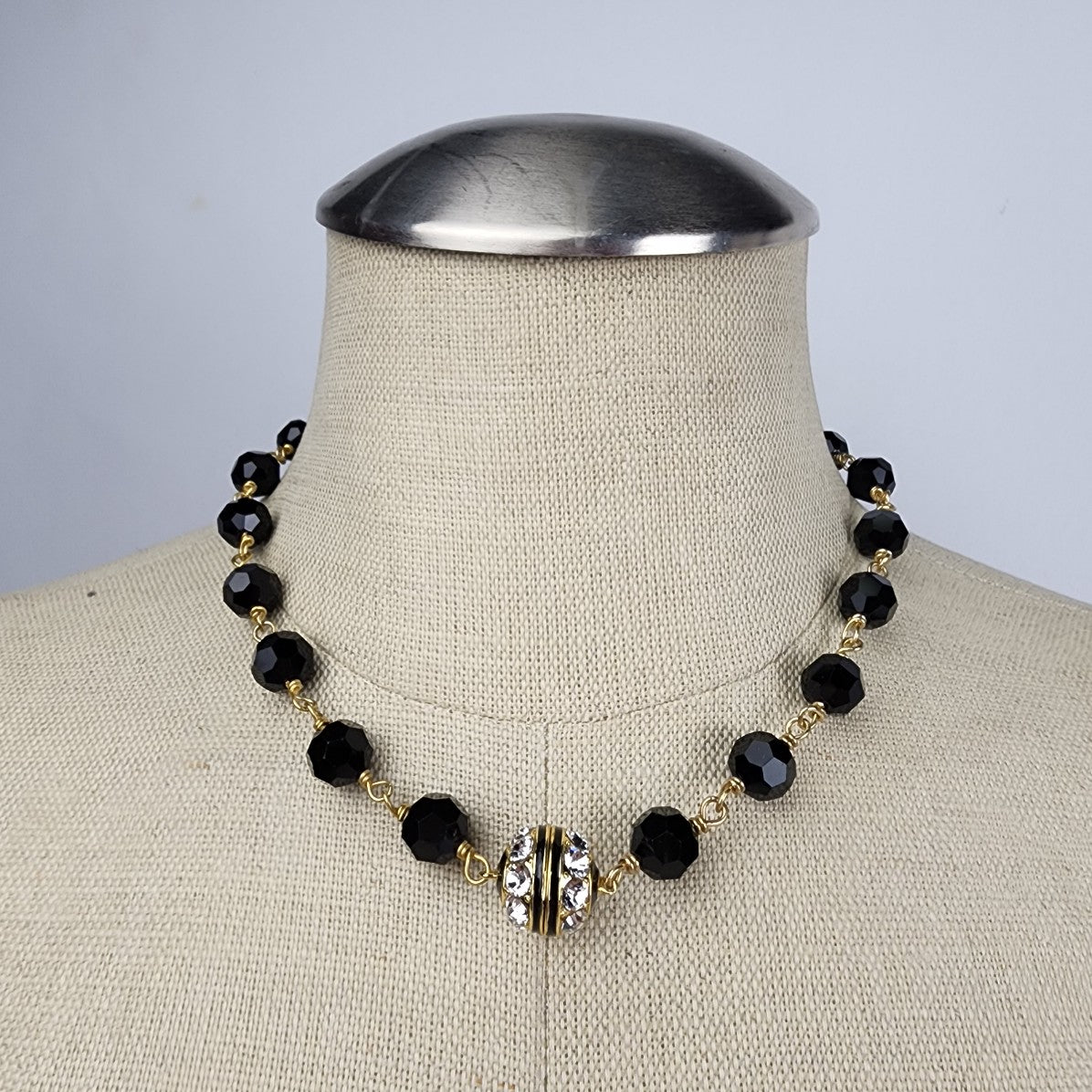 Black & Gold Faceted Beaded Necklace & Bracelet Set