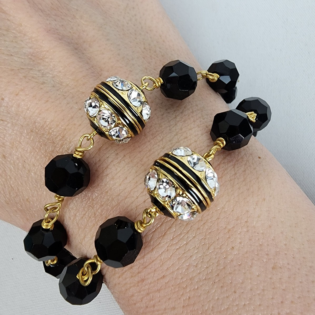 Black & Gold Faceted Beaded Necklace & Bracelet Set