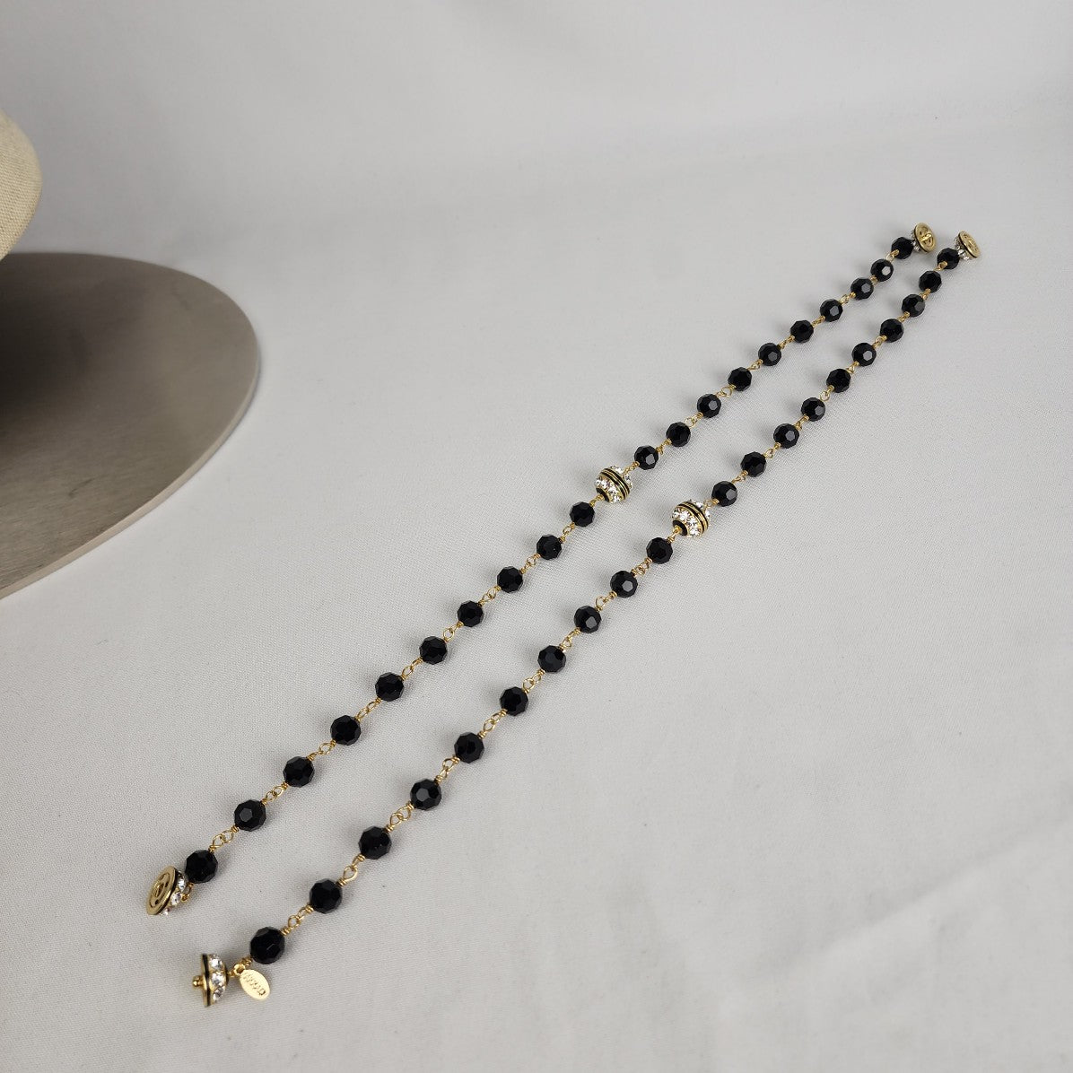 Black & Gold Faceted Beaded Necklace & Bracelet Set