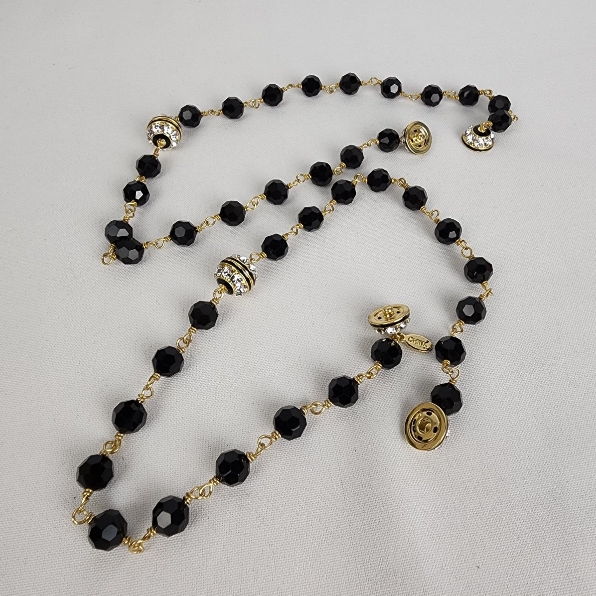 Black & Gold Faceted Beaded Necklace & Bracelet Set