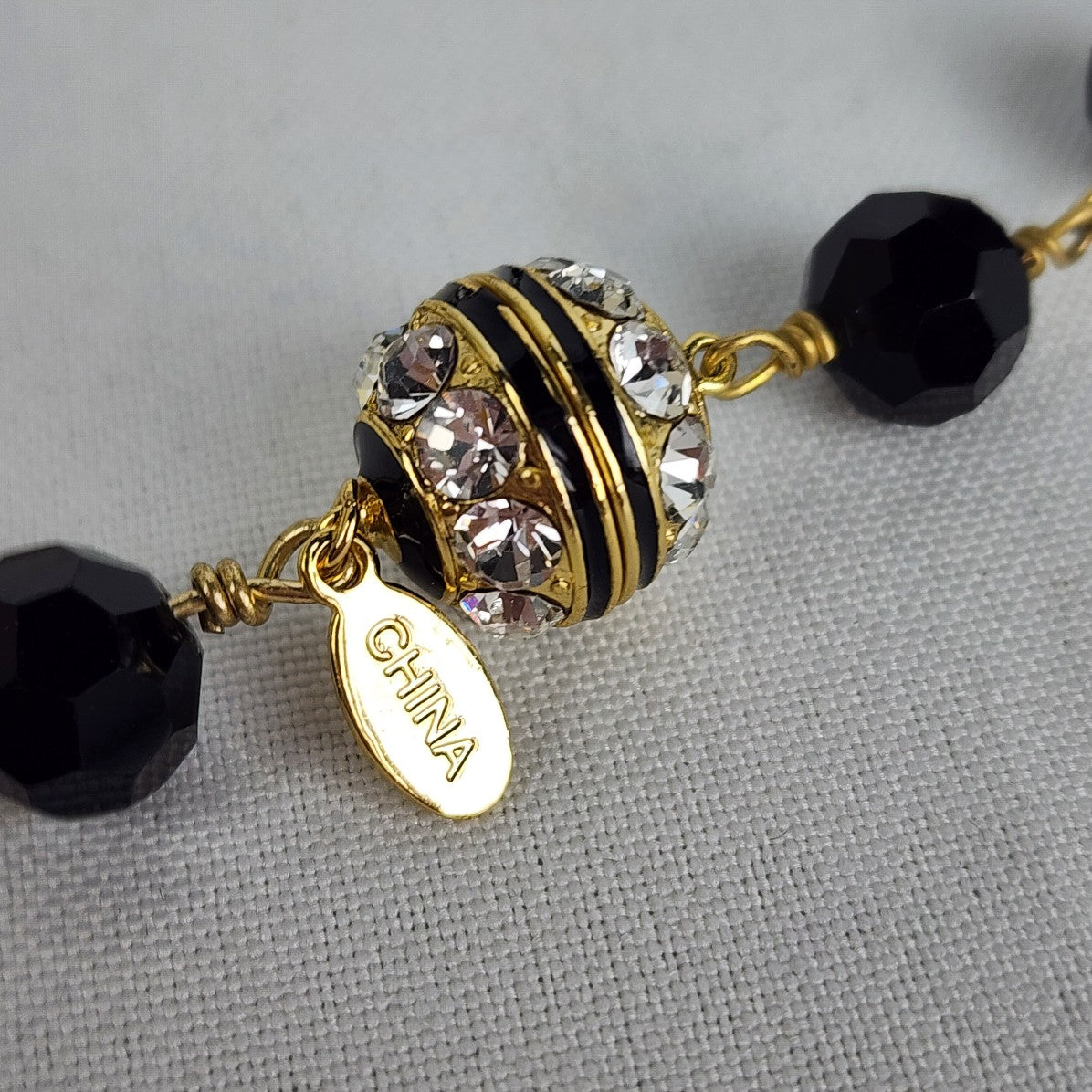 Black & Gold Faceted Beaded Necklace & Bracelet Set