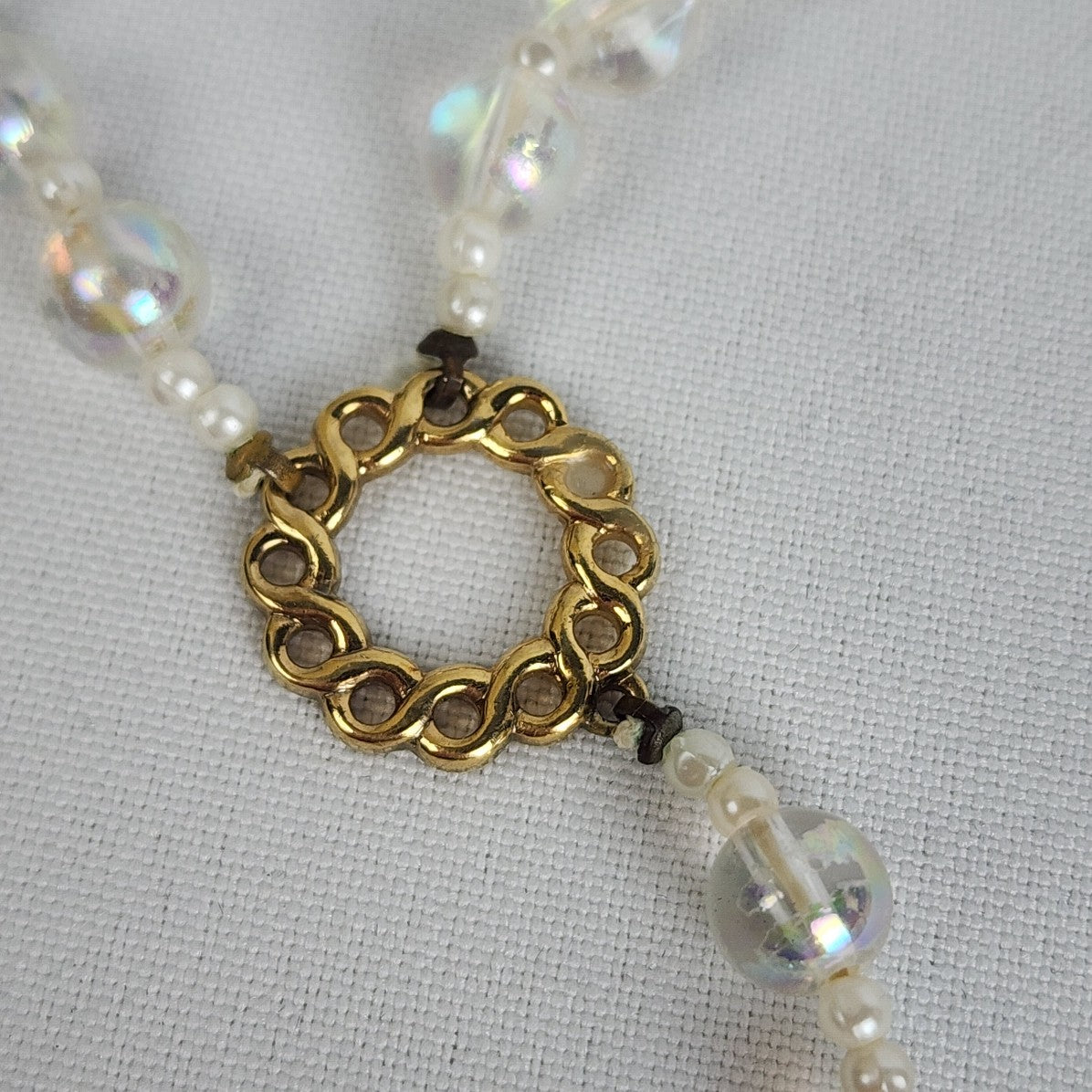 Vintage Faux Pearl Beaded Cross Rosery Necklace