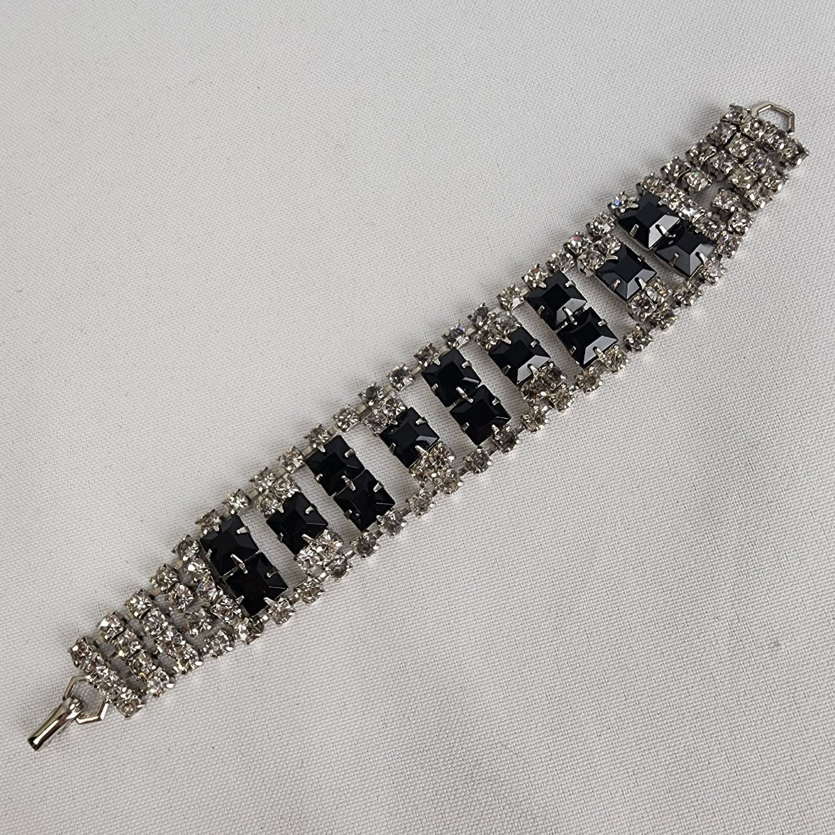 Coro Silver & Black Rhinestone Link Bracelet