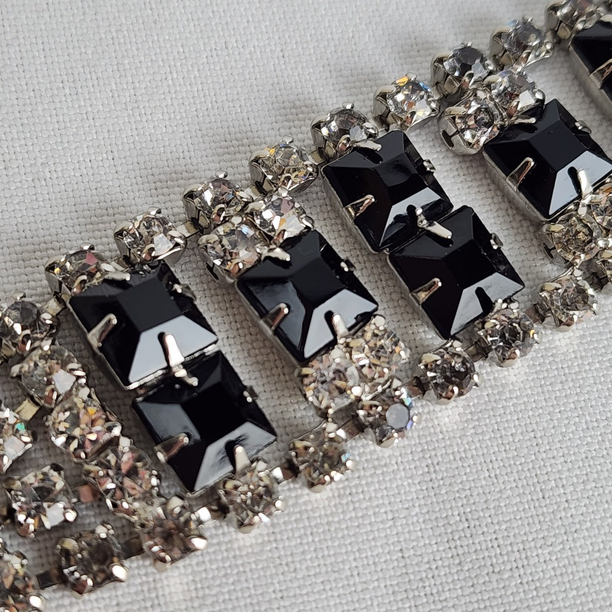 Coro Silver & Black Rhinestone Link Bracelet