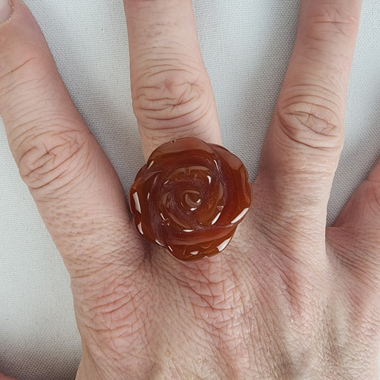 Natural Stone Carved Flower Ring Size 9