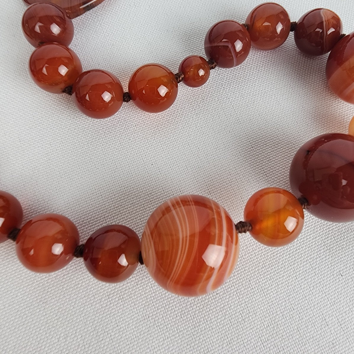 Brown Polished Natural Stone 925 Clasp Beaded Necklace