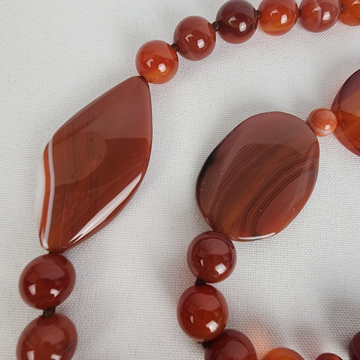 Brown Polished Natural Stone 925 Clasp Beaded Necklace