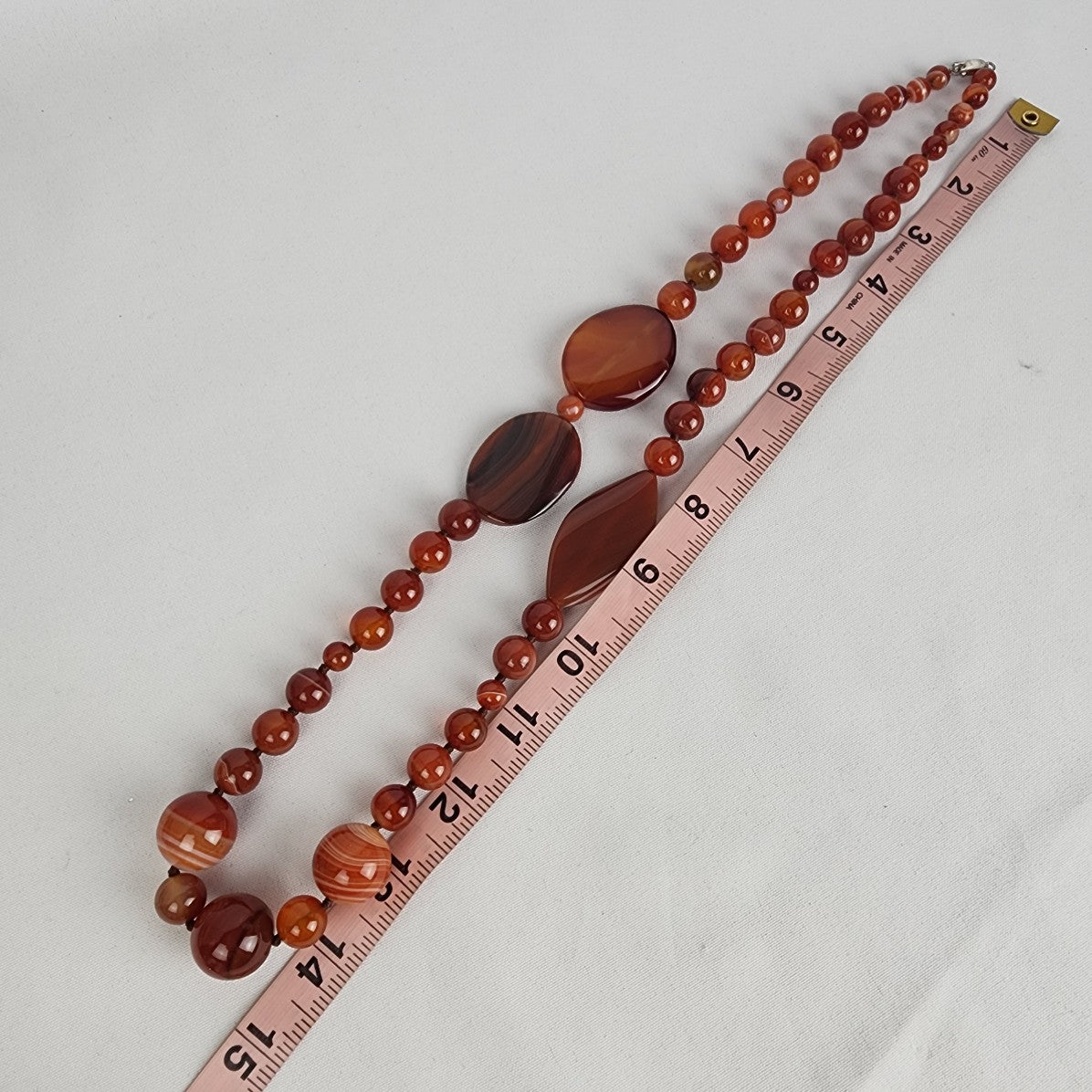 Brown Polished Natural Stone 925 Clasp Beaded Necklace