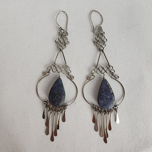 Natural Stone Silver Tone Chandelier Earrings