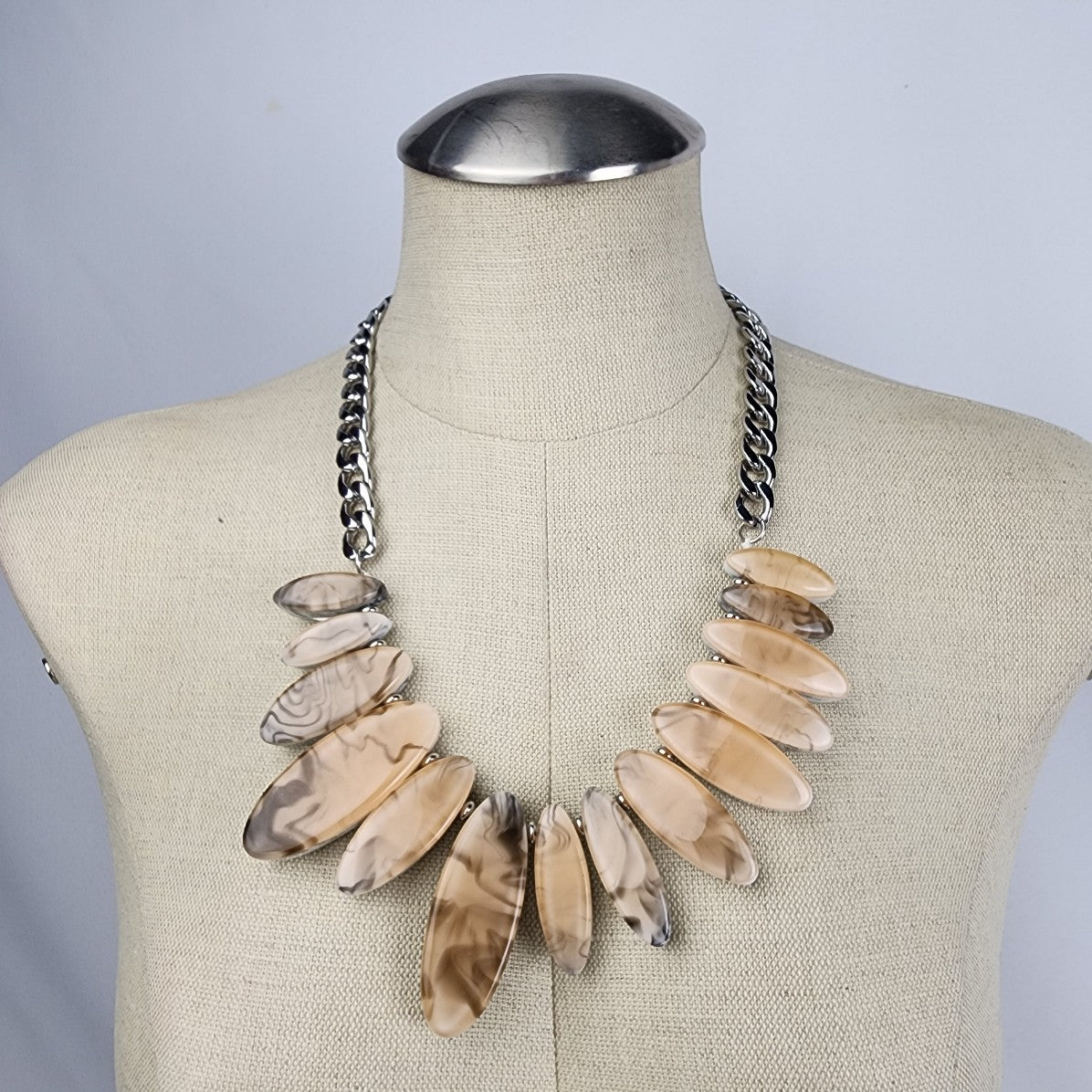 Grey & Brown Faux Stone Resin Reversible Statement Necklace